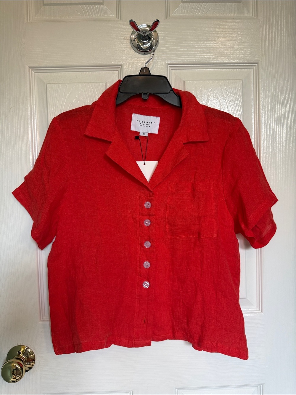 NWT The Shirt Rochelle Behrens the Coco Linen Shirt- Coral